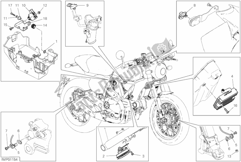 Todas as partes de 13d - Dispositivos Elétricos do Ducati Scrambler Cafe Racer Thailand USA 803 2020
